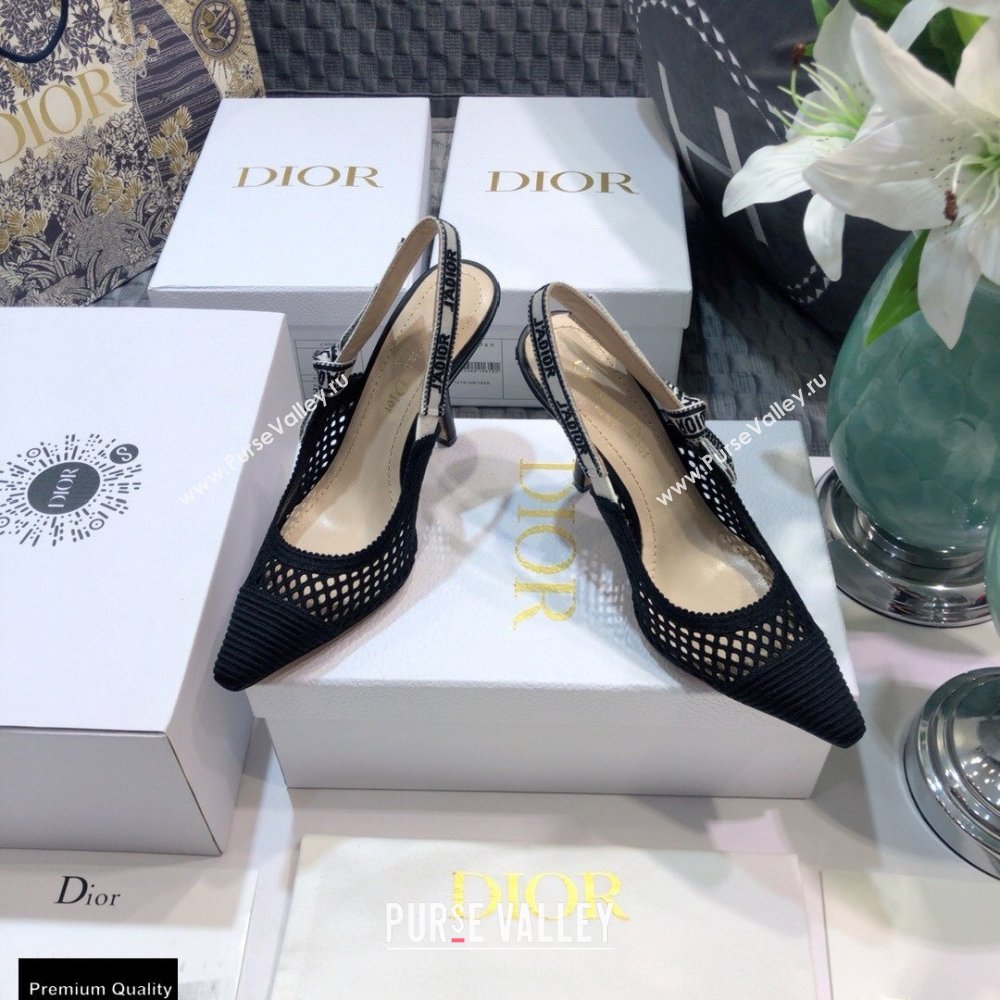 Dior Heel 9.5cm JAdior Slingback Pumps Mesh Embroidery Black 2021 (jincheng-21022558)