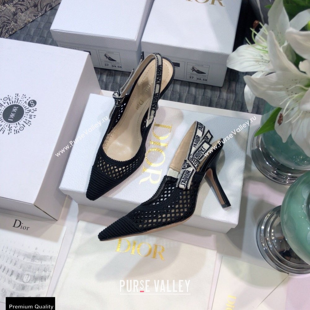 Dior Heel 9.5cm JAdior Slingback Pumps Mesh Embroidery Black 2021 (jincheng-21022558)