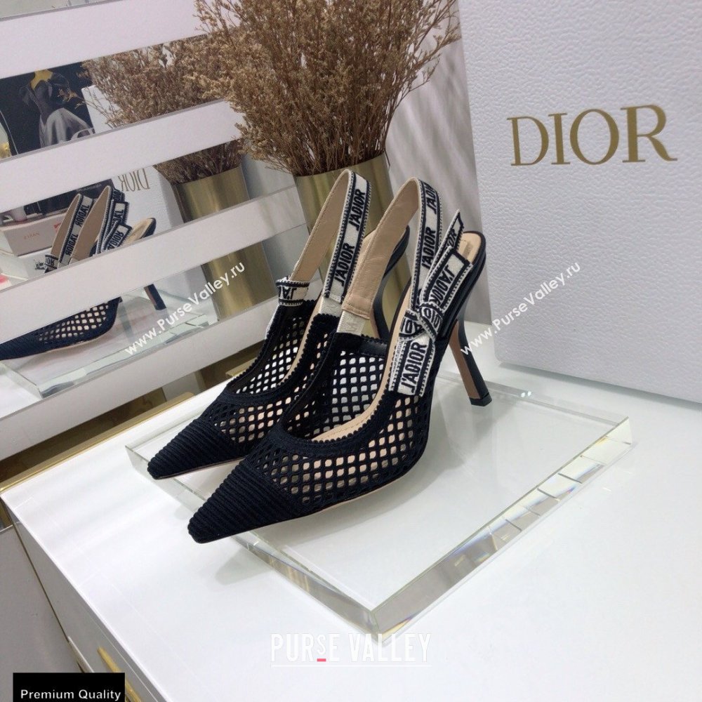 Dior Heel 9.5cm JAdior Slingback Pumps Mesh Embroidery Black 2021 (jincheng-21022558)