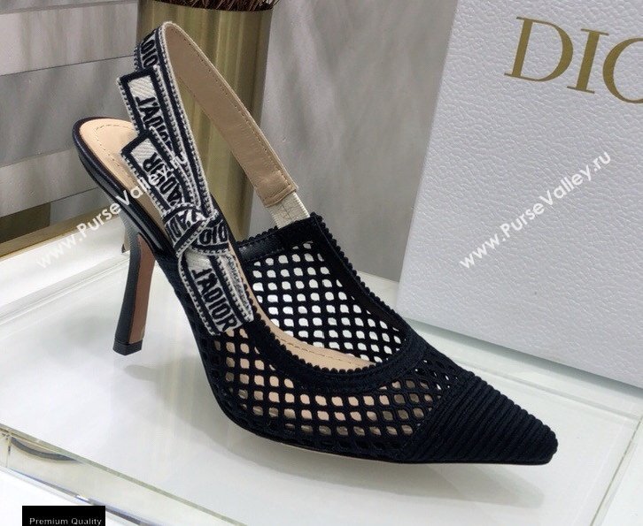 Dior Heel 9.5cm JAdior Slingback Pumps Mesh Embroidery Black 2021 (jincheng-21022558)