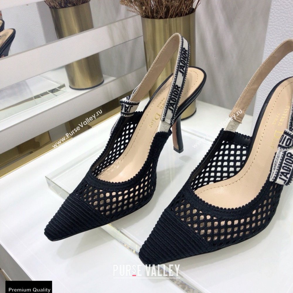 Dior Heel 9.5cm JAdior Slingback Pumps Mesh Embroidery Black 2021 (jincheng-21022558)