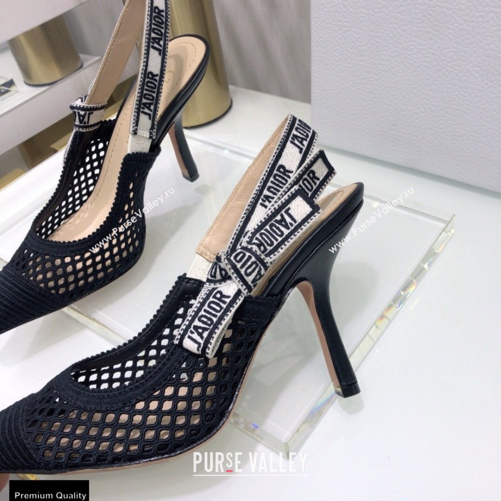 Dior Heel 9.5cm JAdior Slingback Pumps Mesh Embroidery Black 2021 (jincheng-21022558)