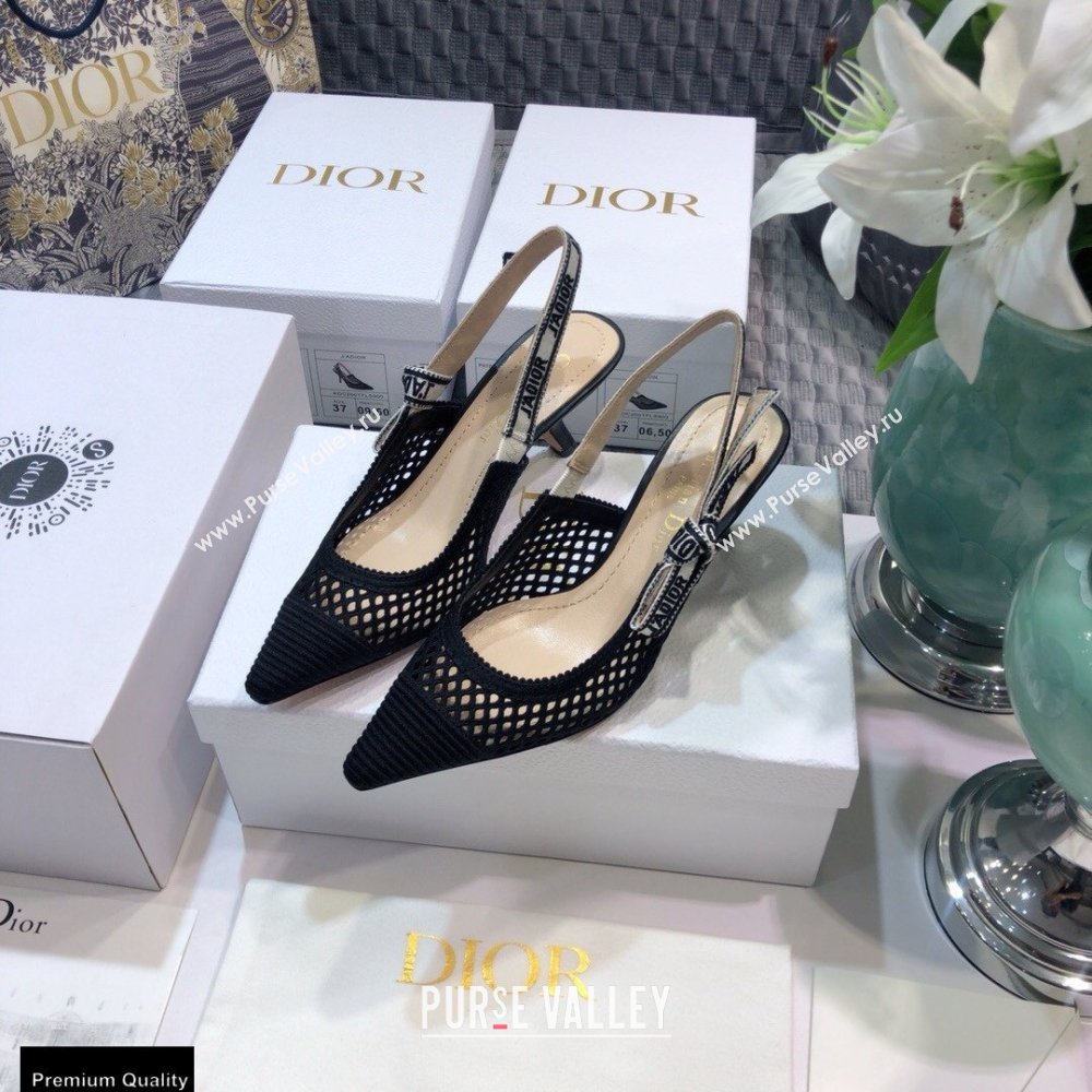 Dior Heel 6.5cm JAdior Slingback Pumps Mesh Embroidery Black 2021 (jincheng-21022559)