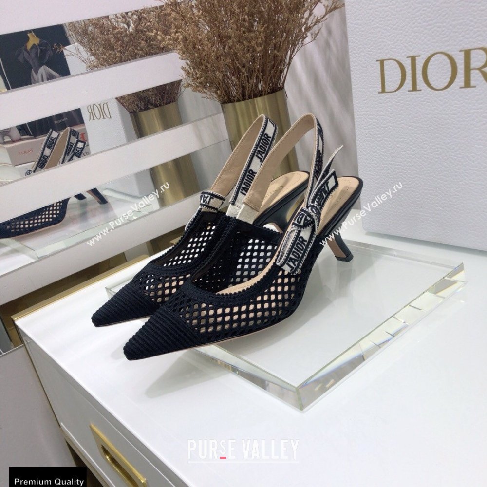 Dior Heel 6.5cm JAdior Slingback Pumps Mesh Embroidery Black 2021 (jincheng-21022559)