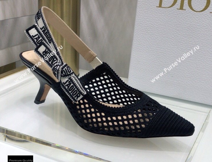 Dior Heel 6.5cm JAdior Slingback Pumps Mesh Embroidery Black 2021 (jincheng-21022559)