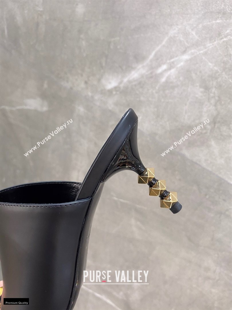 Valentino Sculpted Heel 6.5cm Rockstud Slide Sandals Black 2021 (modeng-21030350)