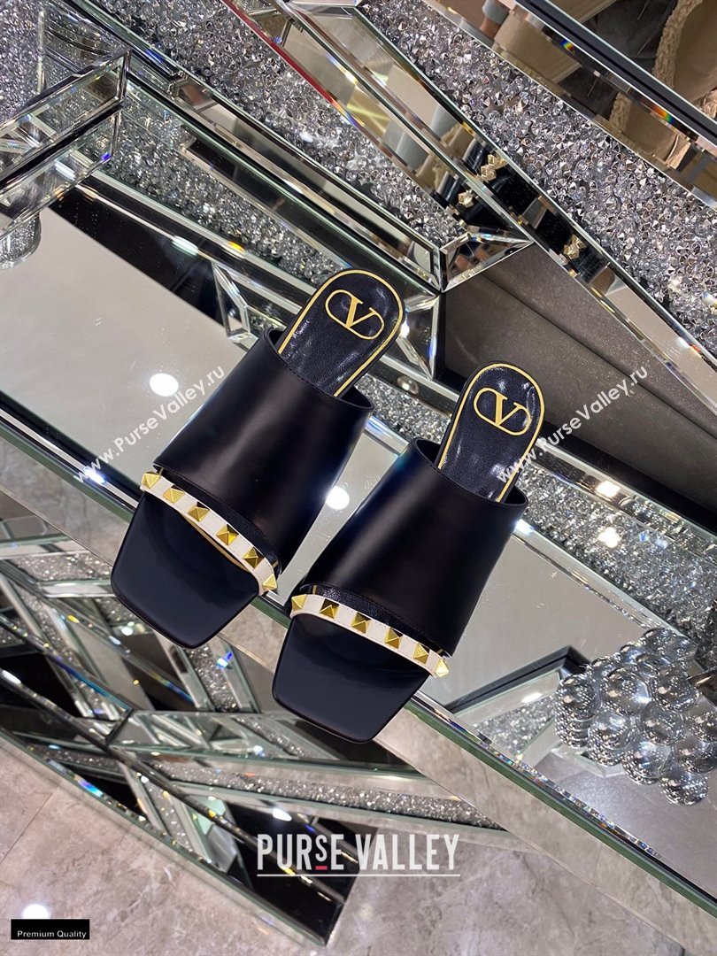 Valentino Sculpted Heel 6.5cm Rockstud Slide Sandals Black/White 2021 (modeng-21030351)