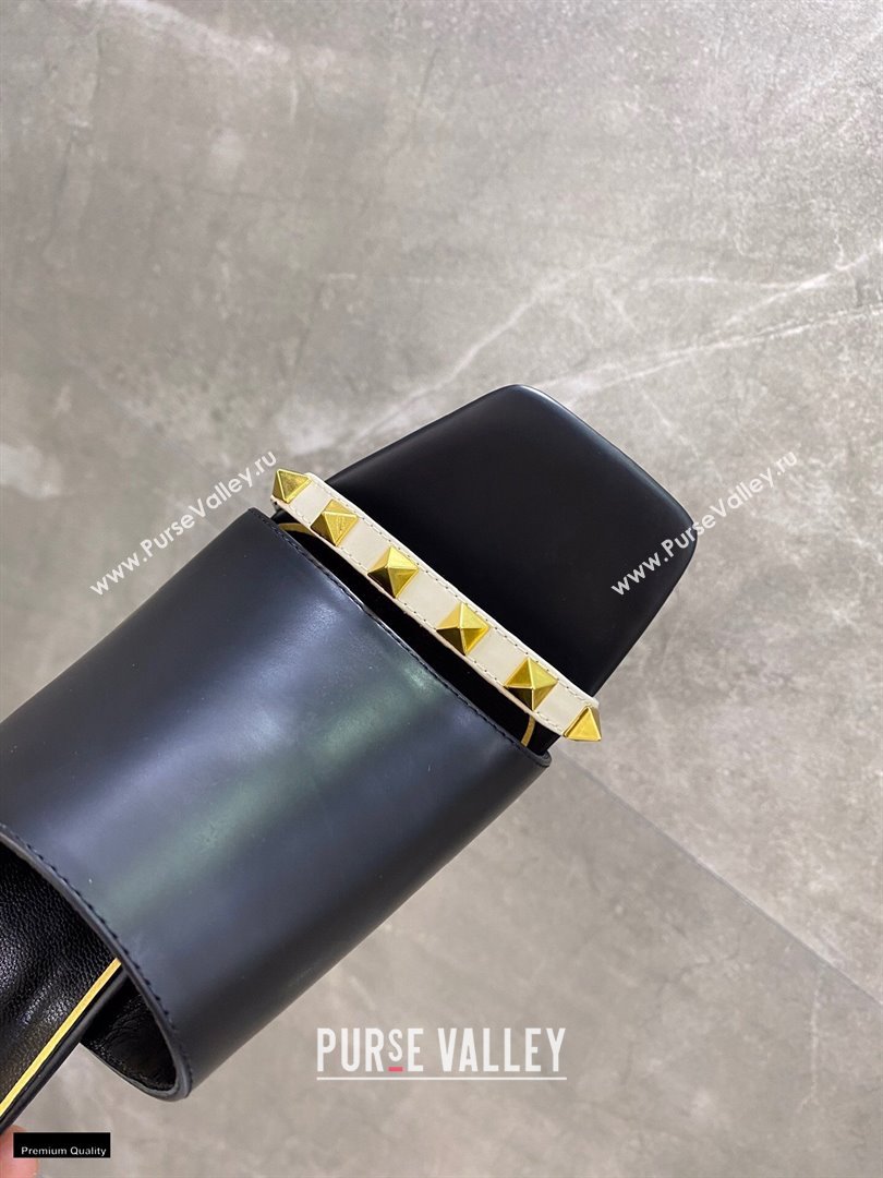 Valentino Sculpted Heel 6.5cm Rockstud Slide Sandals Black/White 2021 (modeng-21030351)