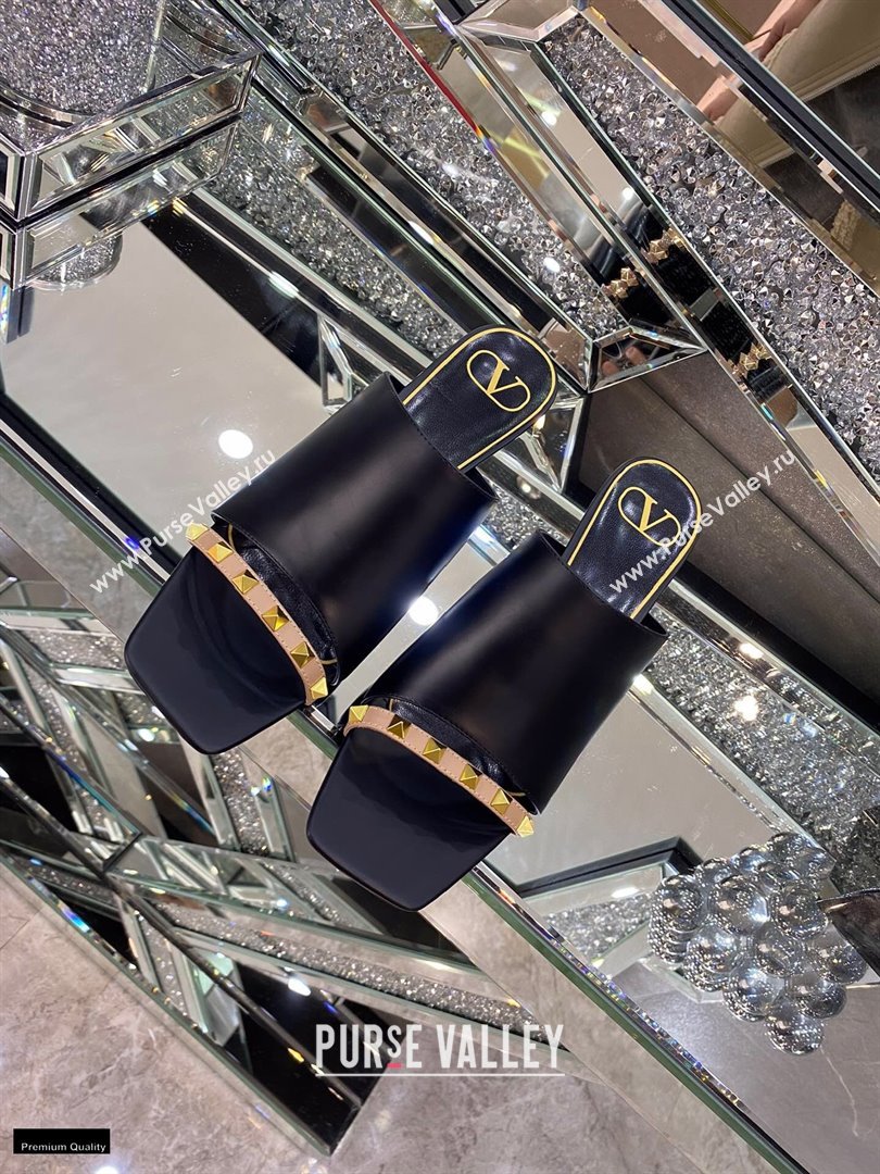 Valentino Sculpted Heel 6.5cm Rockstud Slide Sandals Black/Nude 2021 (modeng-21030352)