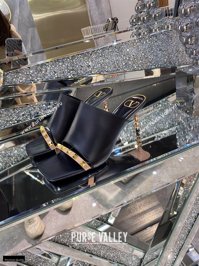 Valentino Sculpted Heel 6.5cm Rockstud Slide Sandals Black/Nude 2021 (modeng-21030352)