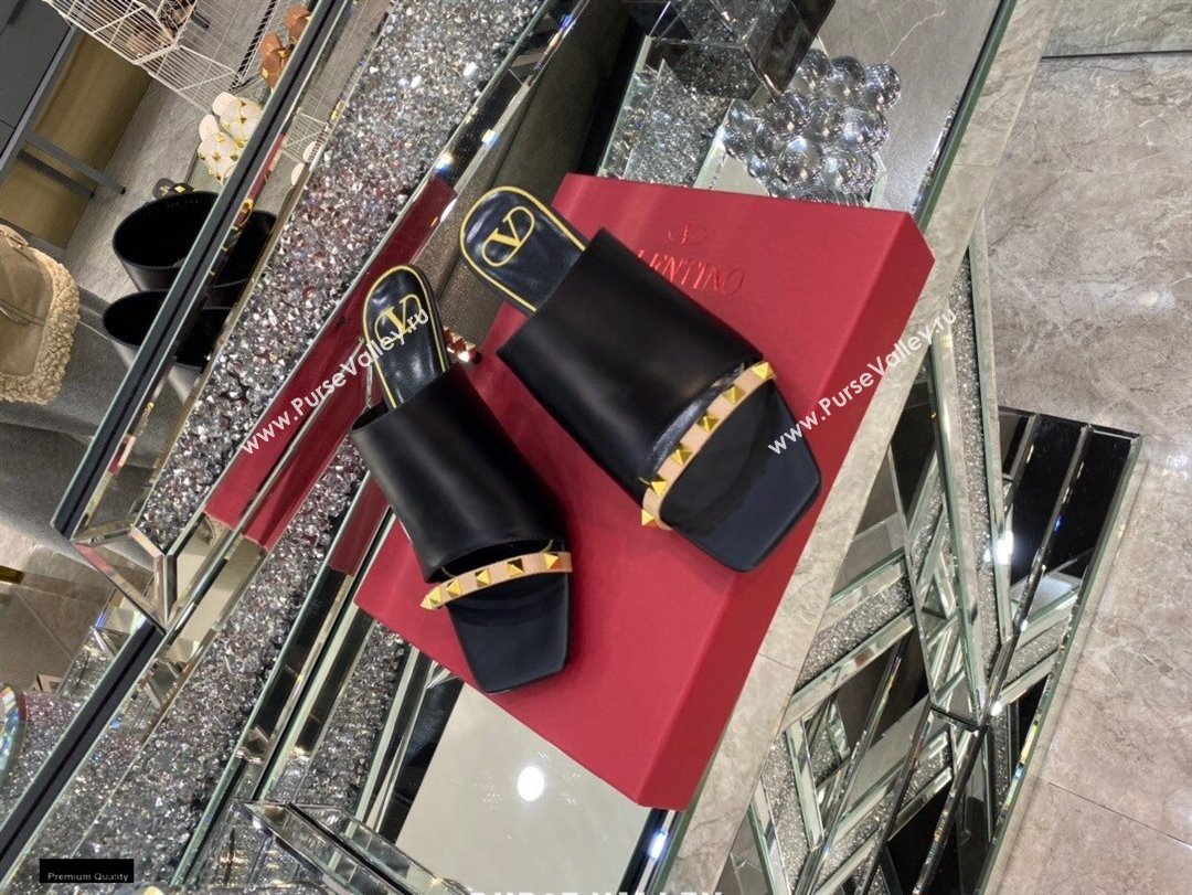 Valentino Sculpted Heel 6.5cm Rockstud Slide Sandals Black/Nude 2021 (modeng-21030352)