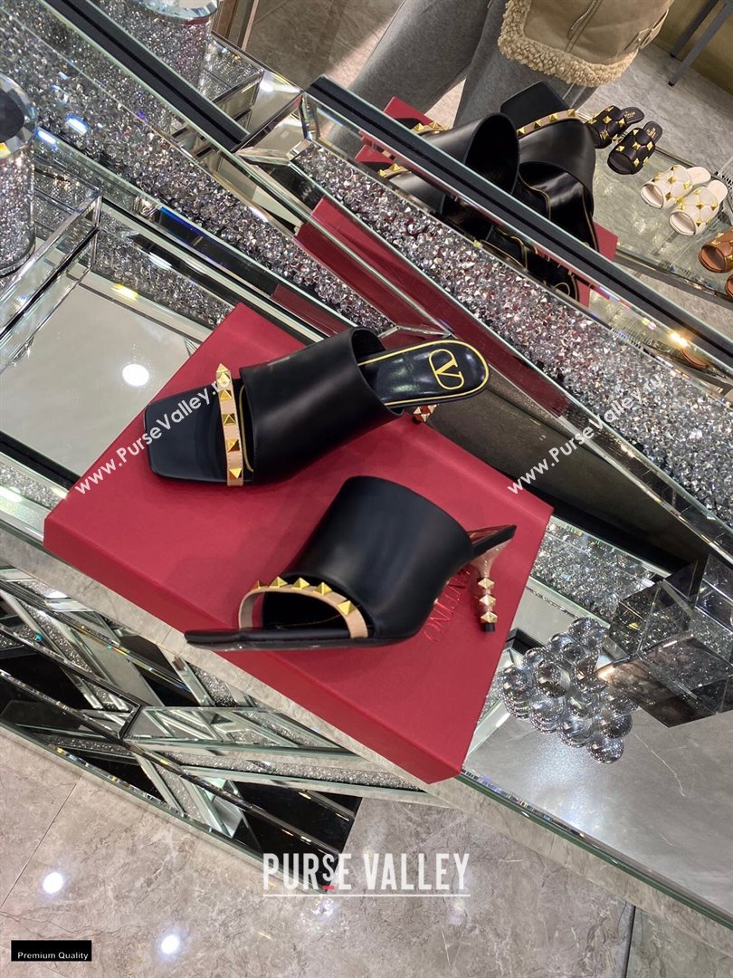 Valentino Sculpted Heel 6.5cm Rockstud Slide Sandals Black/Nude 2021 (modeng-21030352)