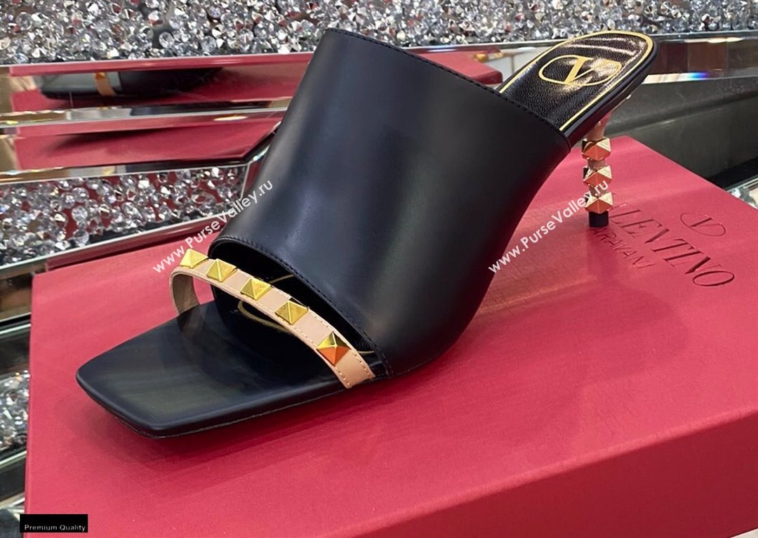 Valentino Sculpted Heel 6.5cm Rockstud Slide Sandals Black/Nude 2021 (modeng-21030352)