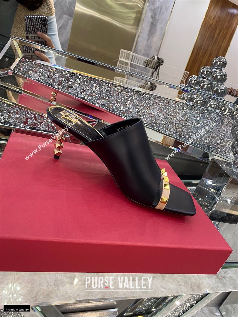 Valentino Sculpted Heel 6.5cm Rockstud Slide Sandals Black/Nude 2021 (modeng-21030352)