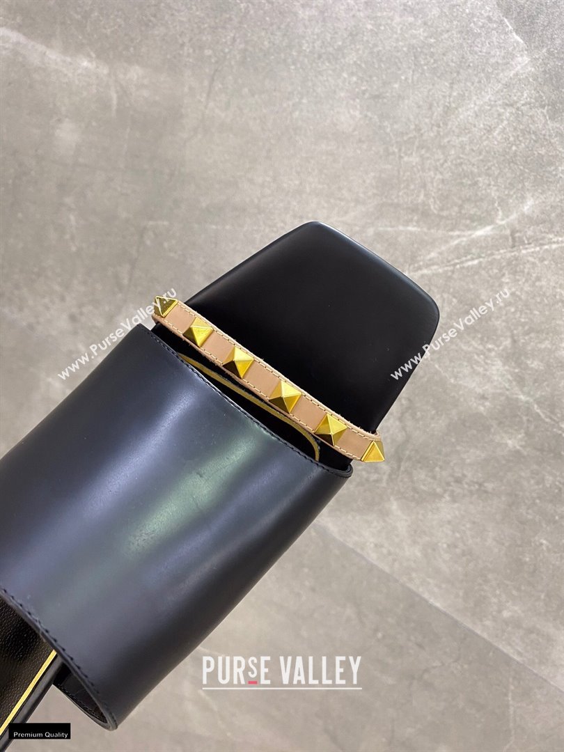 Valentino Sculpted Heel 6.5cm Rockstud Slide Sandals Black/Nude 2021 (modeng-21030352)