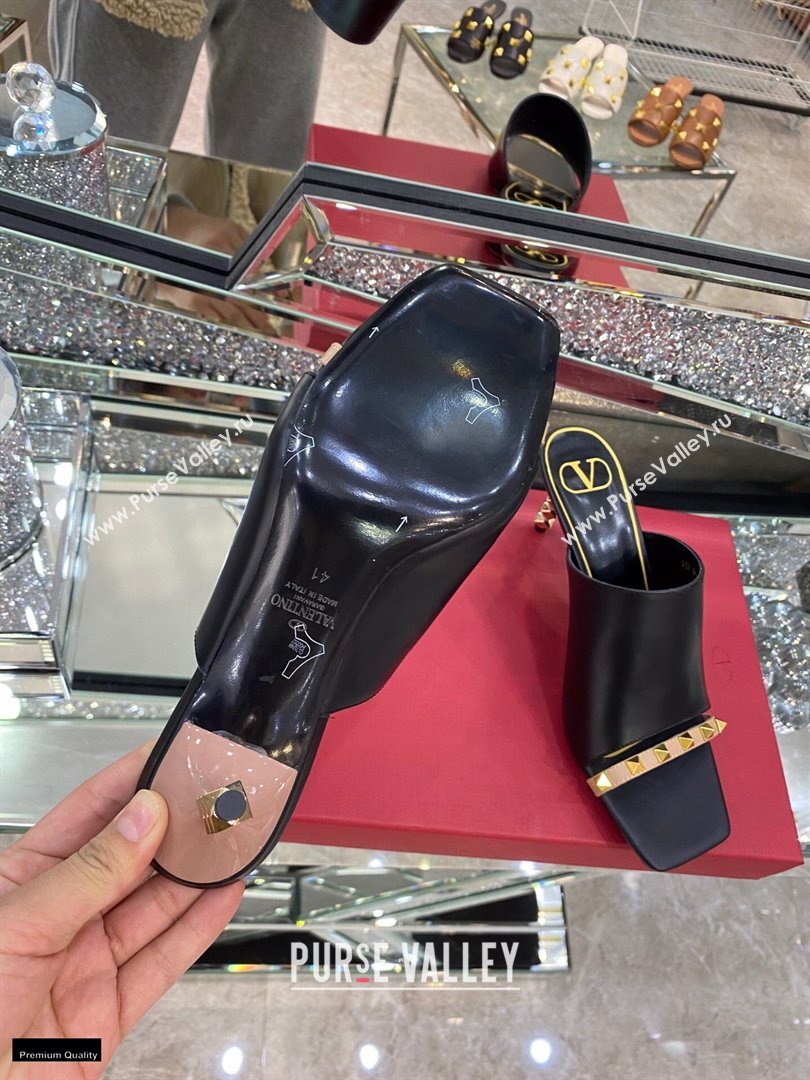 Valentino Sculpted Heel 6.5cm Rockstud Slide Sandals Black/Nude 2021 (modeng-21030352)