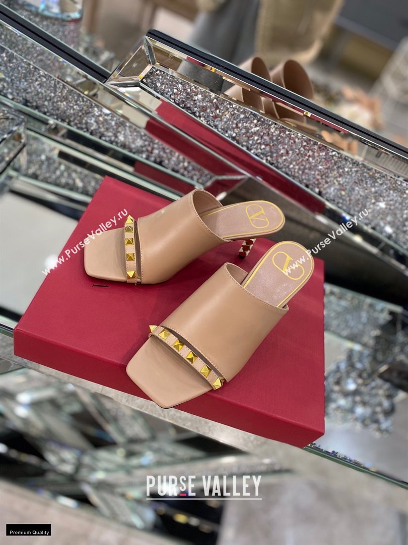 Valentino Sculpted Heel 6.5cm Rockstud Slide Sandals Nude 2021 (modeng-21030353)