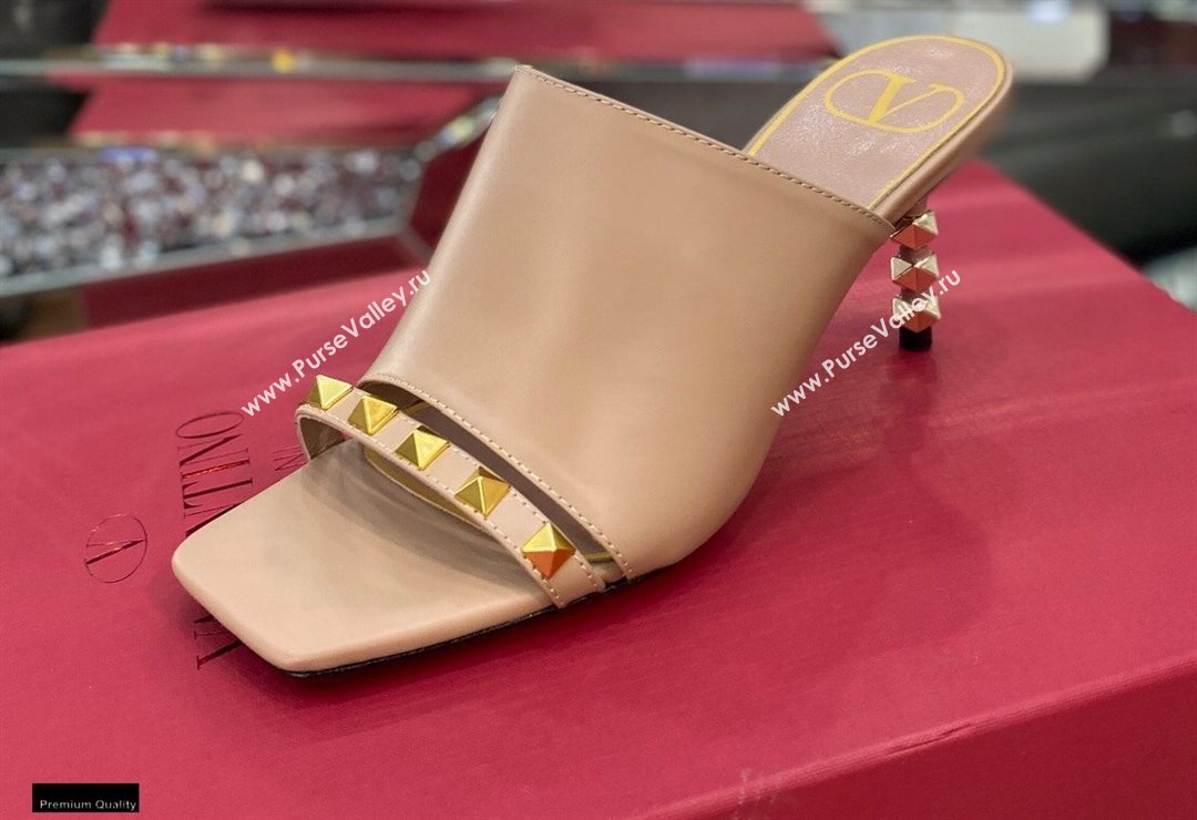 Valentino Sculpted Heel 6.5cm Rockstud Slide Sandals Nude 2021 (modeng-21030353)