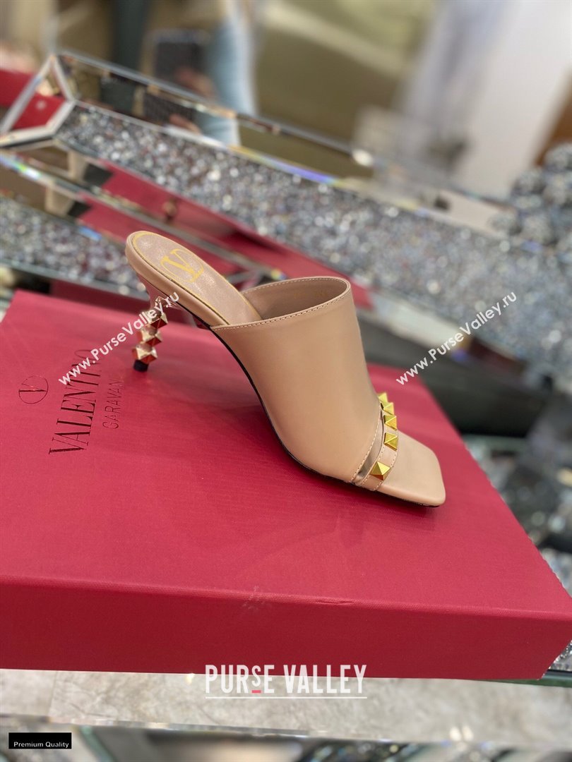 Valentino Sculpted Heel 6.5cm Rockstud Slide Sandals Nude 2021 (modeng-21030353)