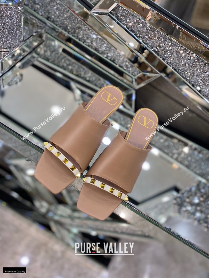 Valentino Sculpted Heel 6.5cm Rockstud Slide Sandals Nude/White 2021 (modeng-21030355)