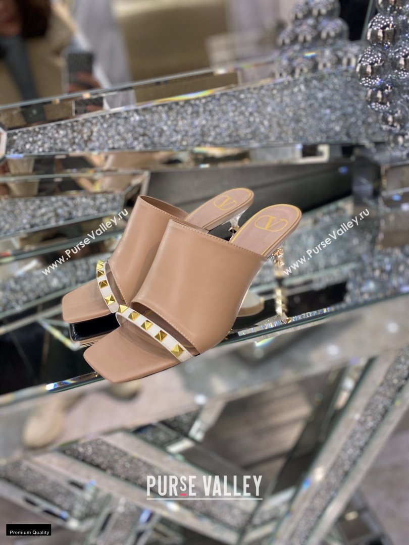 Valentino Sculpted Heel 6.5cm Rockstud Slide Sandals Nude/White 2021 (modeng-21030355)