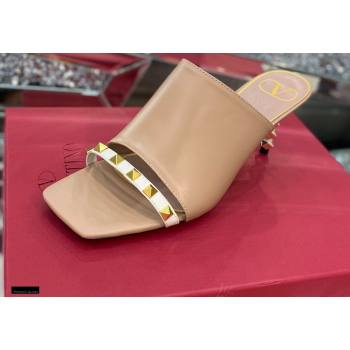 Valentino Sculpted Heel 6.5cm Rockstud Slide Sandals Nude/White 2021 (modeng-21030355)