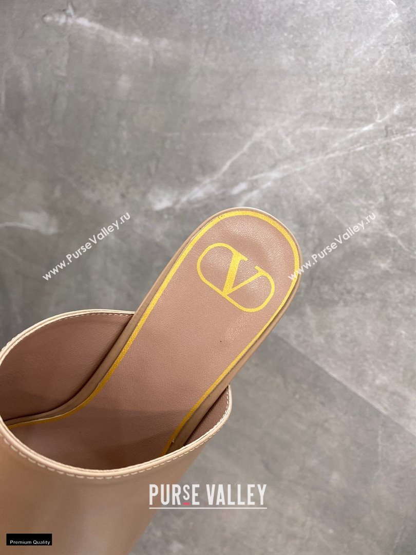 Valentino Sculpted Heel 6.5cm Rockstud Slide Sandals Nude/White 2021 (modeng-21030355)