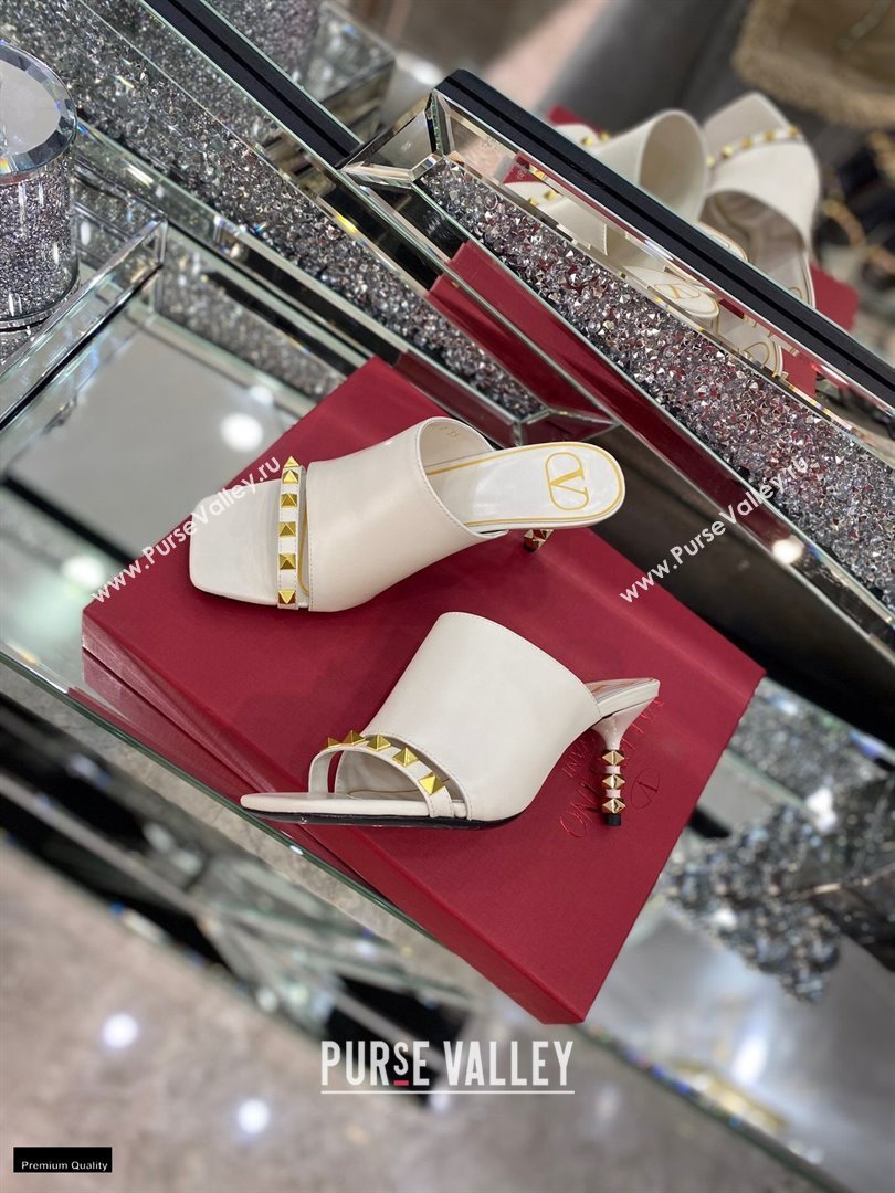 Valentino Sculpted Heel 6.5cm Rockstud Slide Sandals White 2021 (modeng-21030356)