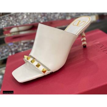 Valentino Sculpted Heel 6.5cm Rockstud Slide Sandals White 2021 (modeng-21030356)