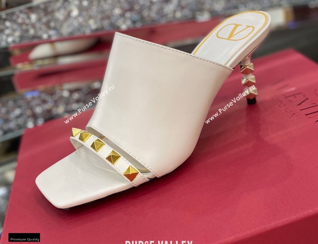 Valentino Sculpted Heel 6.5cm Rockstud Slide Sandals White 2021 (modeng-21030356)