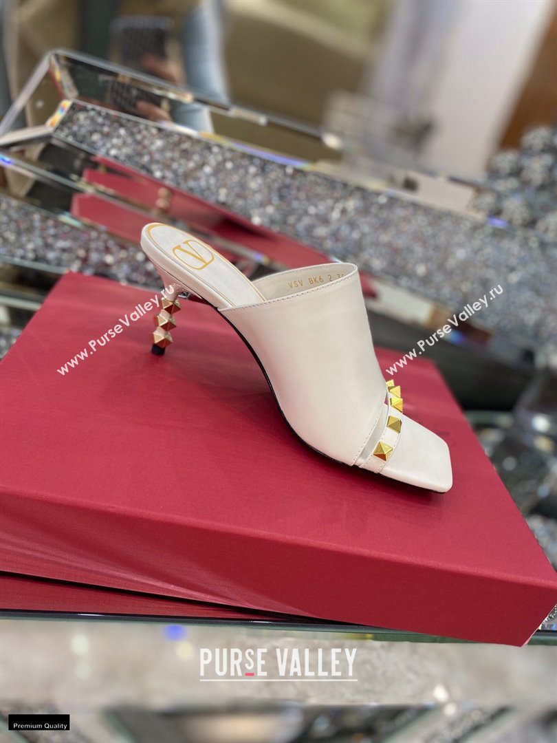 Valentino Sculpted Heel 6.5cm Rockstud Slide Sandals White 2021 (modeng-21030356)