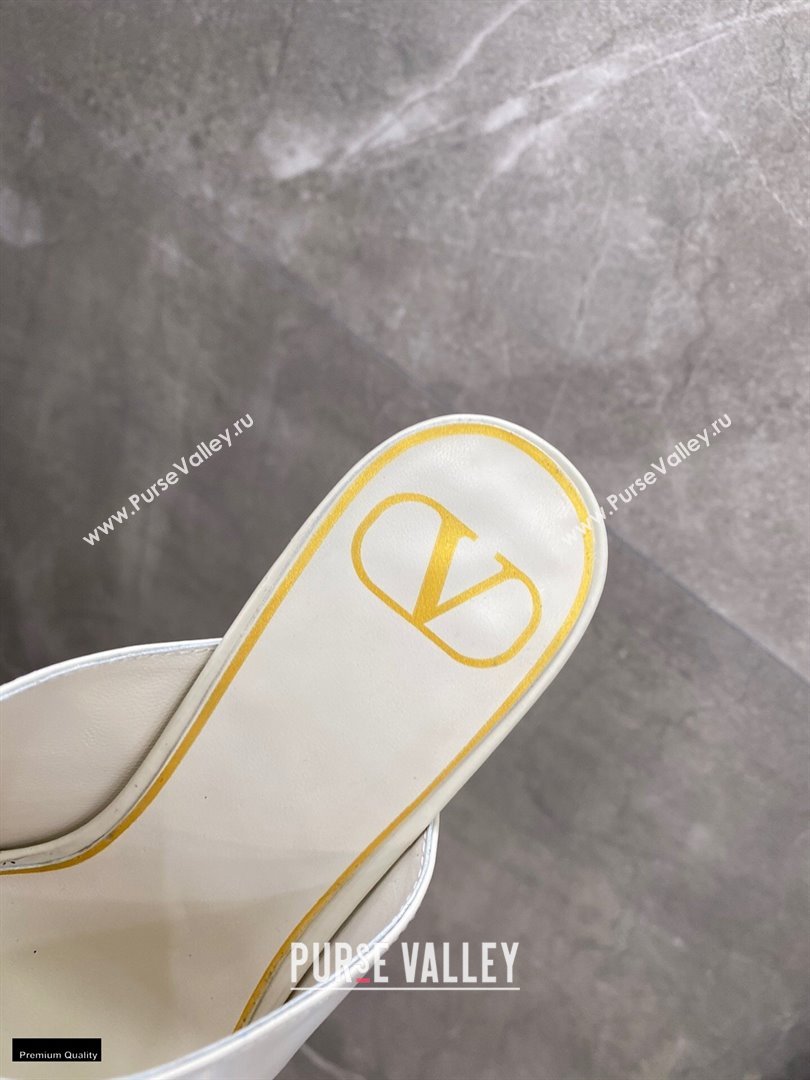 Valentino Sculpted Heel 6.5cm Rockstud Slide Sandals White 2021 (modeng-21030356)