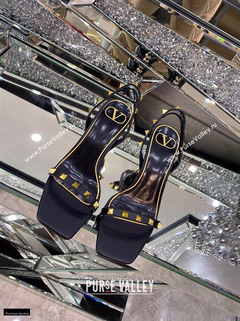 Valentino Sculpted Heel 6.5cm Rockstud Sandals Black 2021 (modeng-21030340)