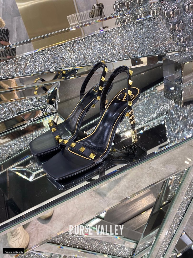 Valentino Sculpted Heel 6.5cm Rockstud Sandals Black 2021 (modeng-21030340)