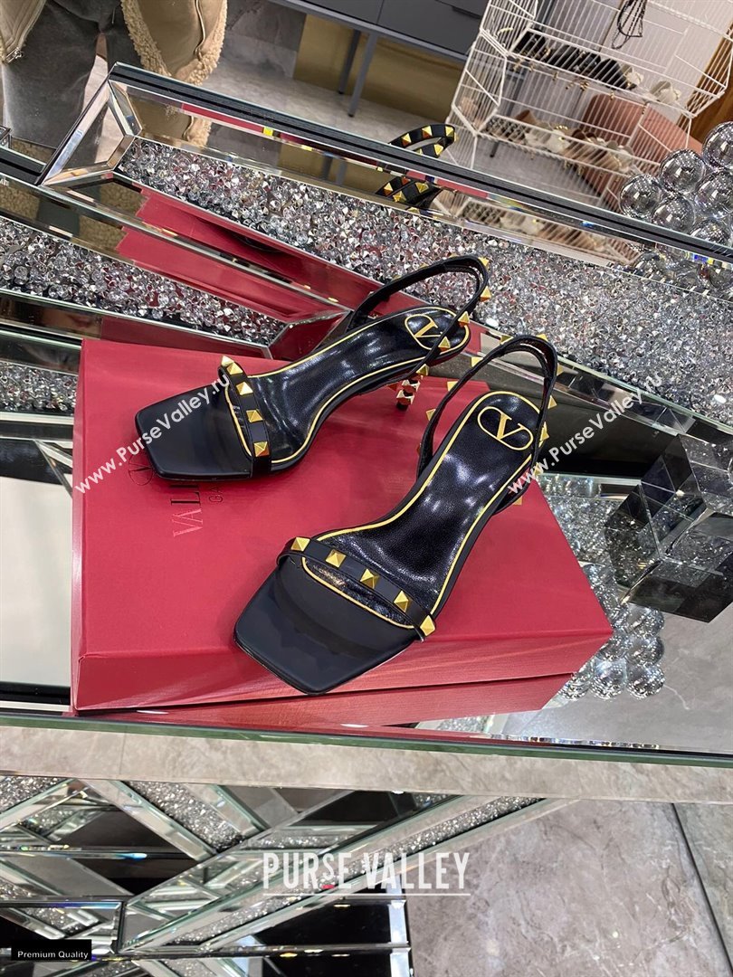 Valentino Sculpted Heel 6.5cm Rockstud Sandals Black 2021 (modeng-21030340)