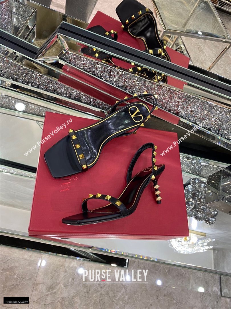 Valentino Sculpted Heel 6.5cm Rockstud Sandals Black 2021 (modeng-21030340)