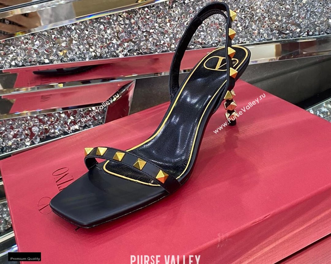Valentino Sculpted Heel 6.5cm Rockstud Sandals Black 2021 (modeng-21030340)