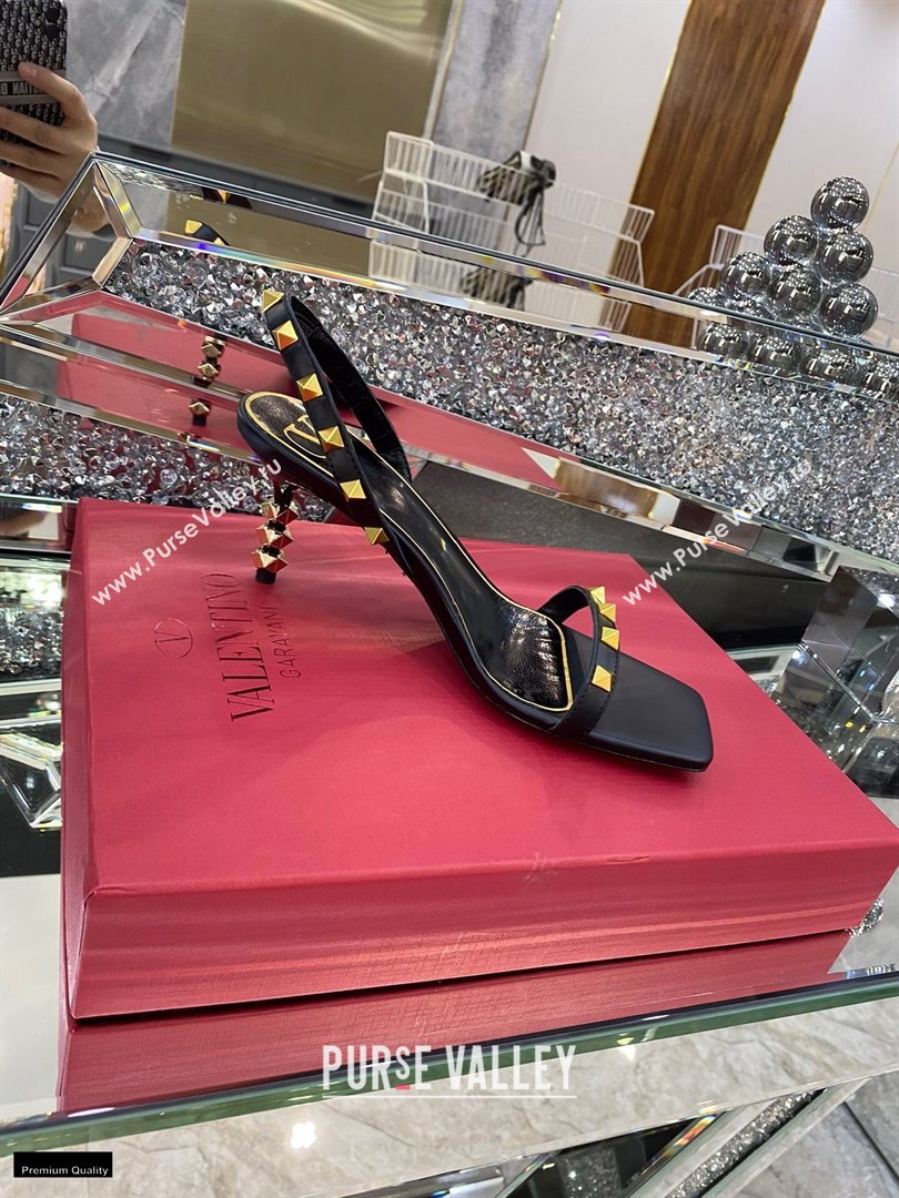 Valentino Sculpted Heel 6.5cm Rockstud Sandals Black 2021 (modeng-21030340)