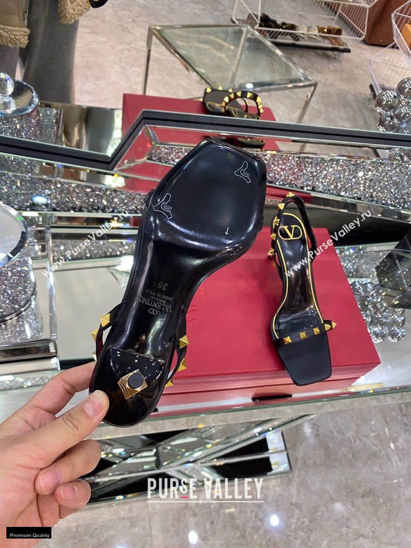 Valentino Sculpted Heel 6.5cm Rockstud Sandals Black 2021 (modeng-21030340)
