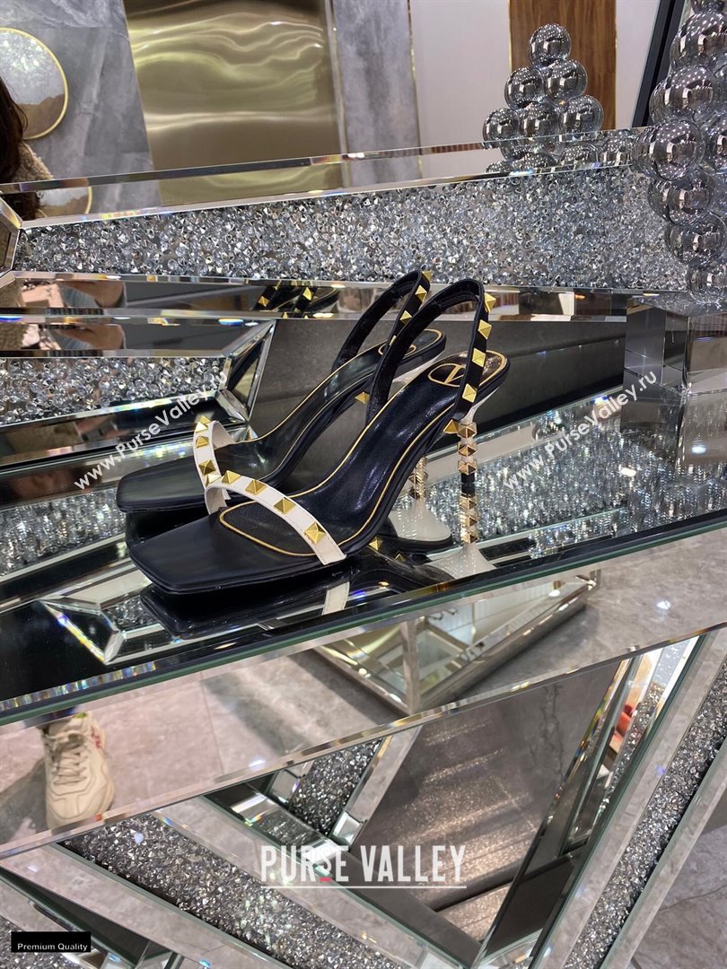 Valentino Sculpted Heel 6.5cm Rockstud Sandals Black/White 2021 (modeng-21030341)