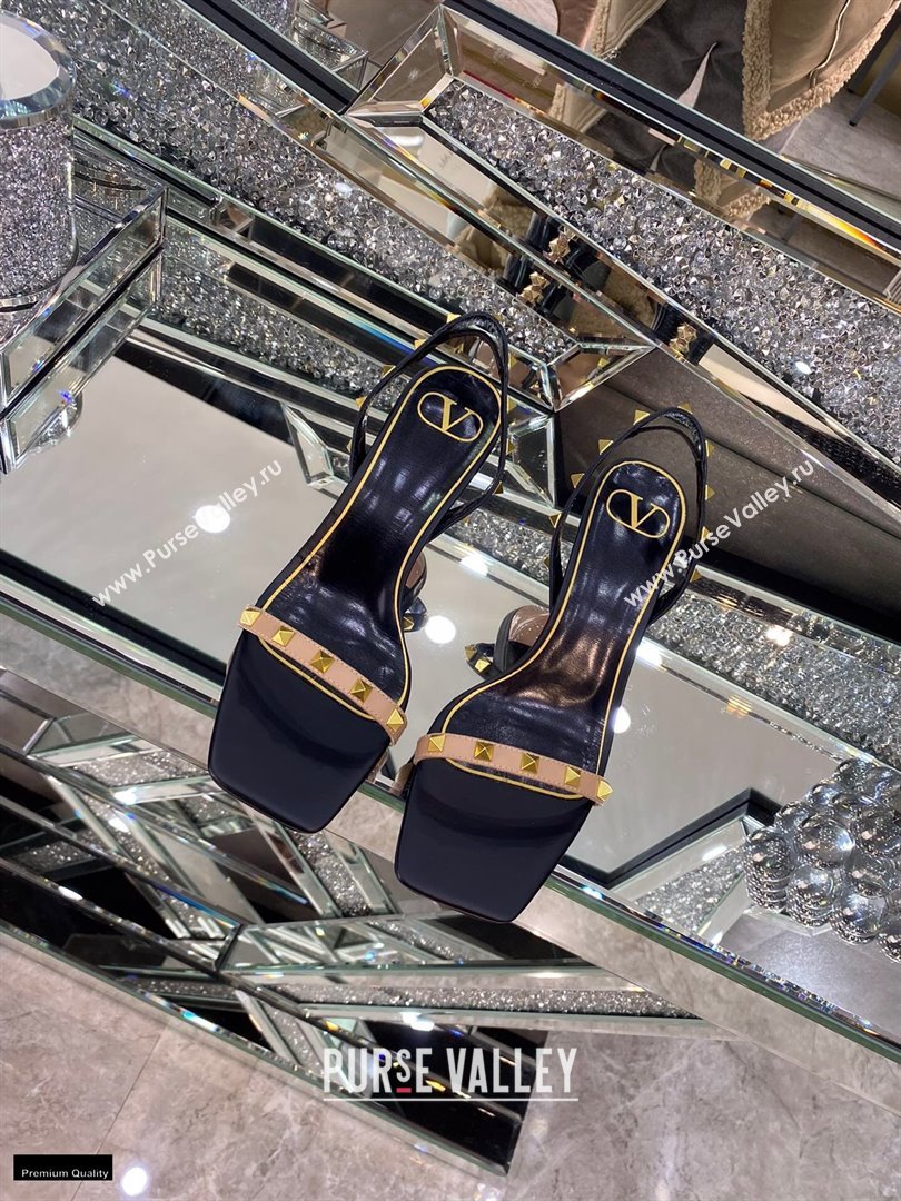 Valentino Sculpted Heel 6.5cm Rockstud Sandals Black/Nude 2021 (modeng-21030342)