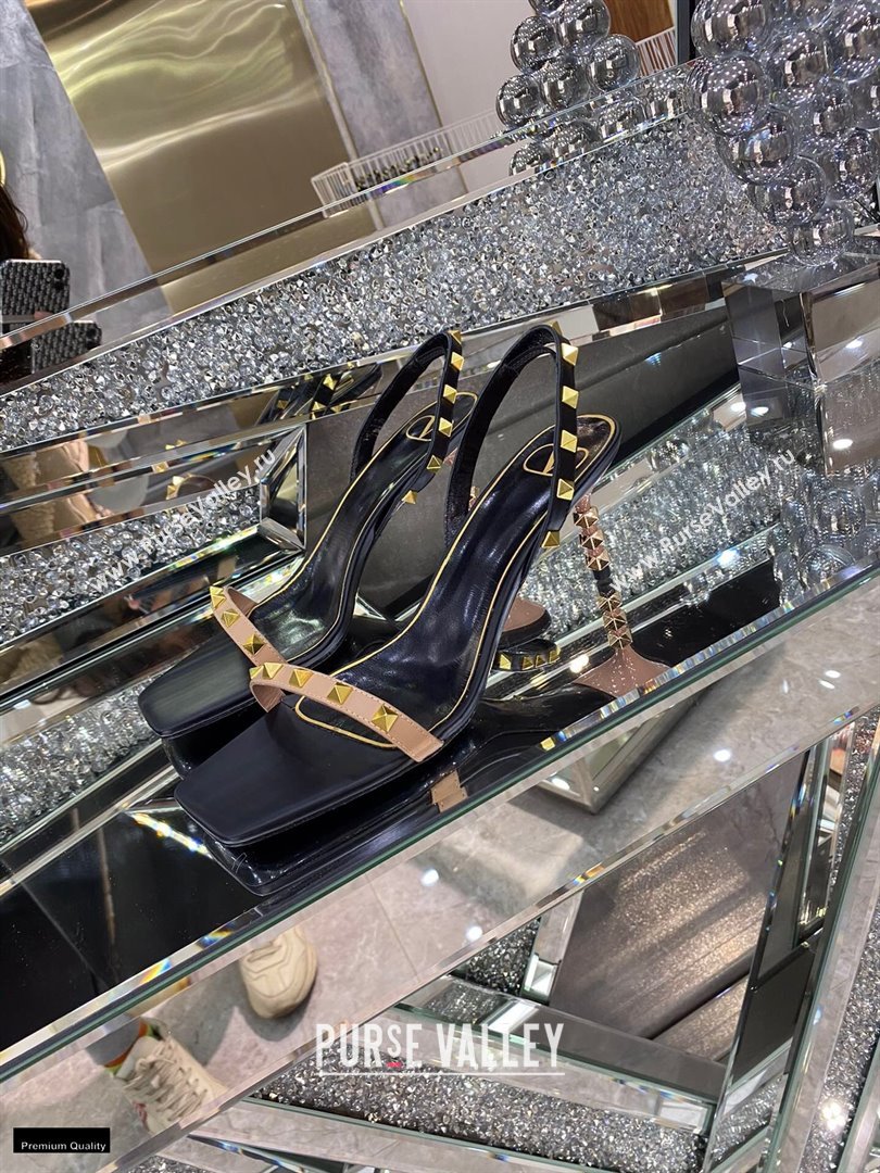 Valentino Sculpted Heel 6.5cm Rockstud Sandals Black/Nude 2021 (modeng-21030342)