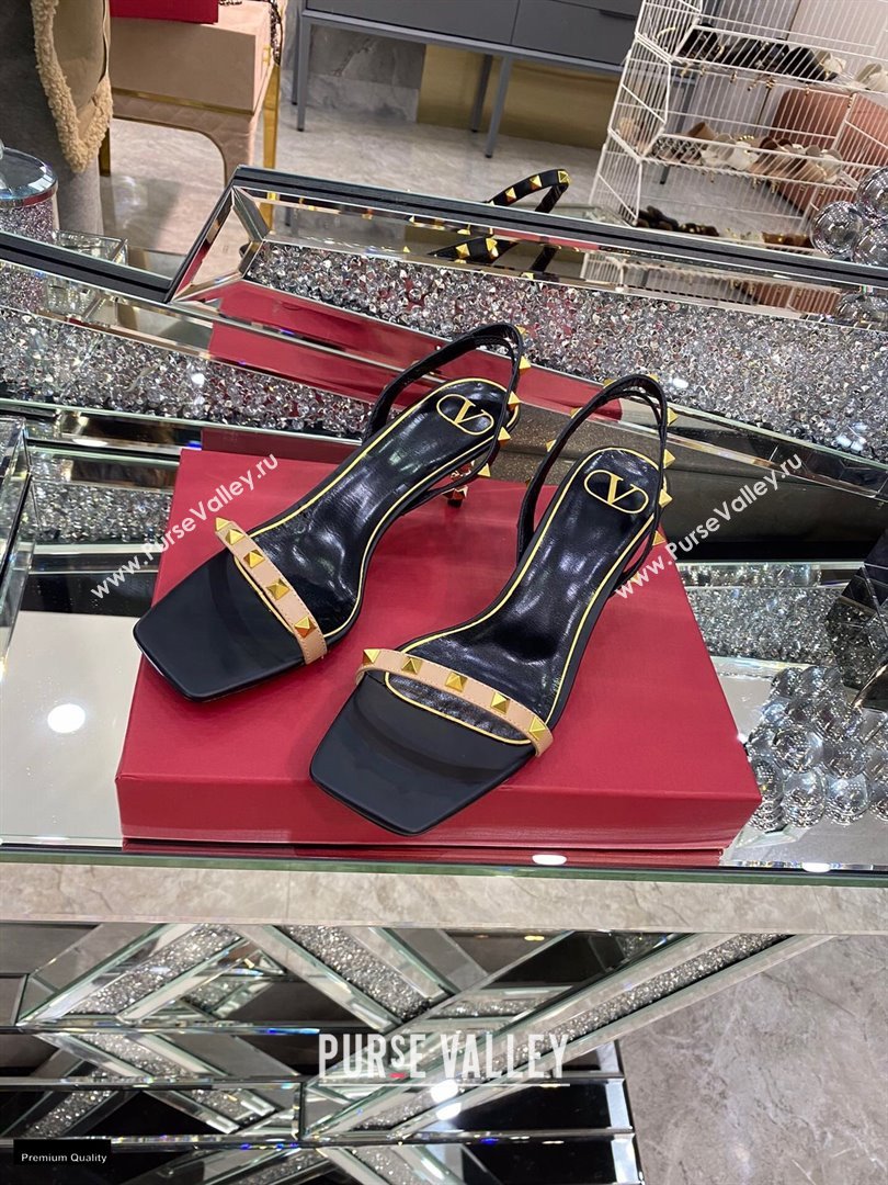 Valentino Sculpted Heel 6.5cm Rockstud Sandals Black/Nude 2021 (modeng-21030342)