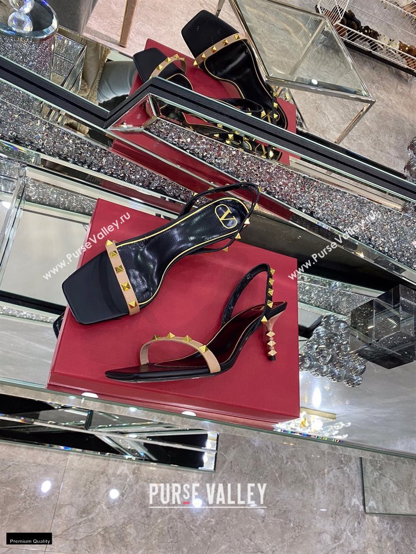 Valentino Sculpted Heel 6.5cm Rockstud Sandals Black/Nude 2021 (modeng-21030342)