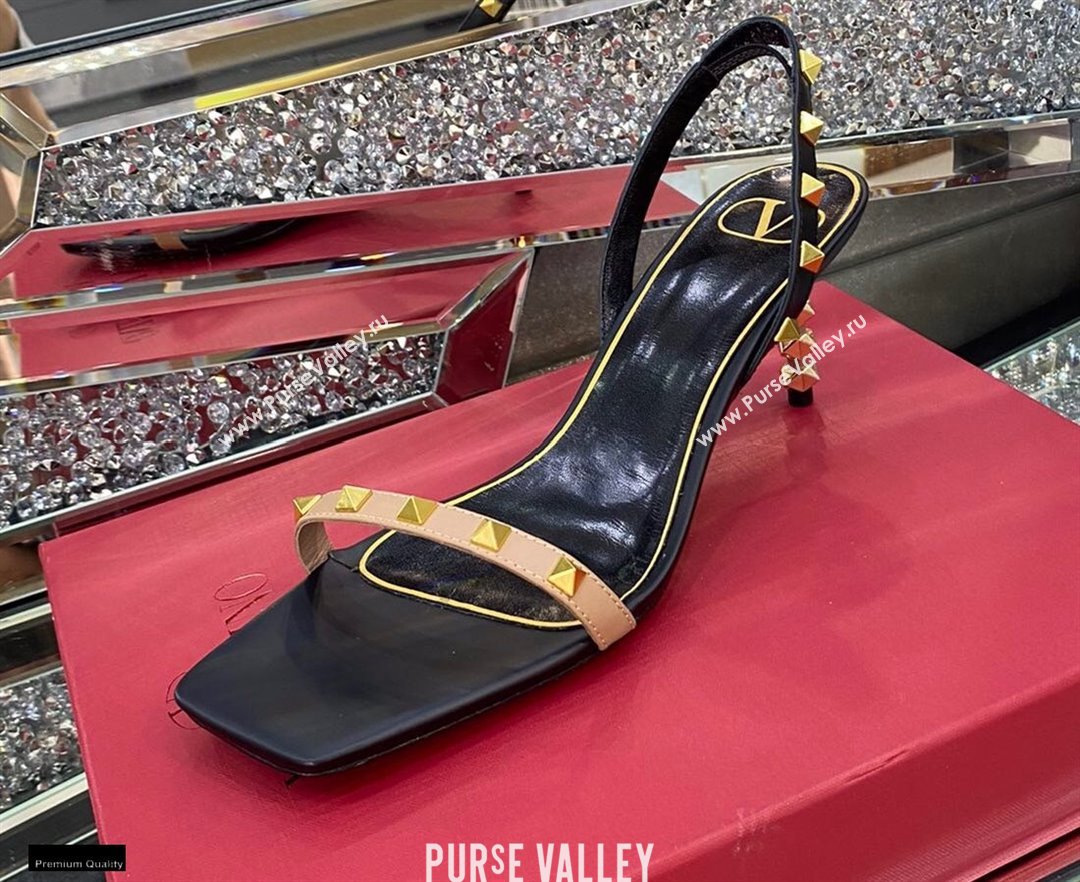 Valentino Sculpted Heel 6.5cm Rockstud Sandals Black/Nude 2021 (modeng-21030342)