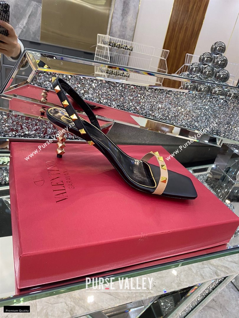 Valentino Sculpted Heel 6.5cm Rockstud Sandals Black/Nude 2021 (modeng-21030342)