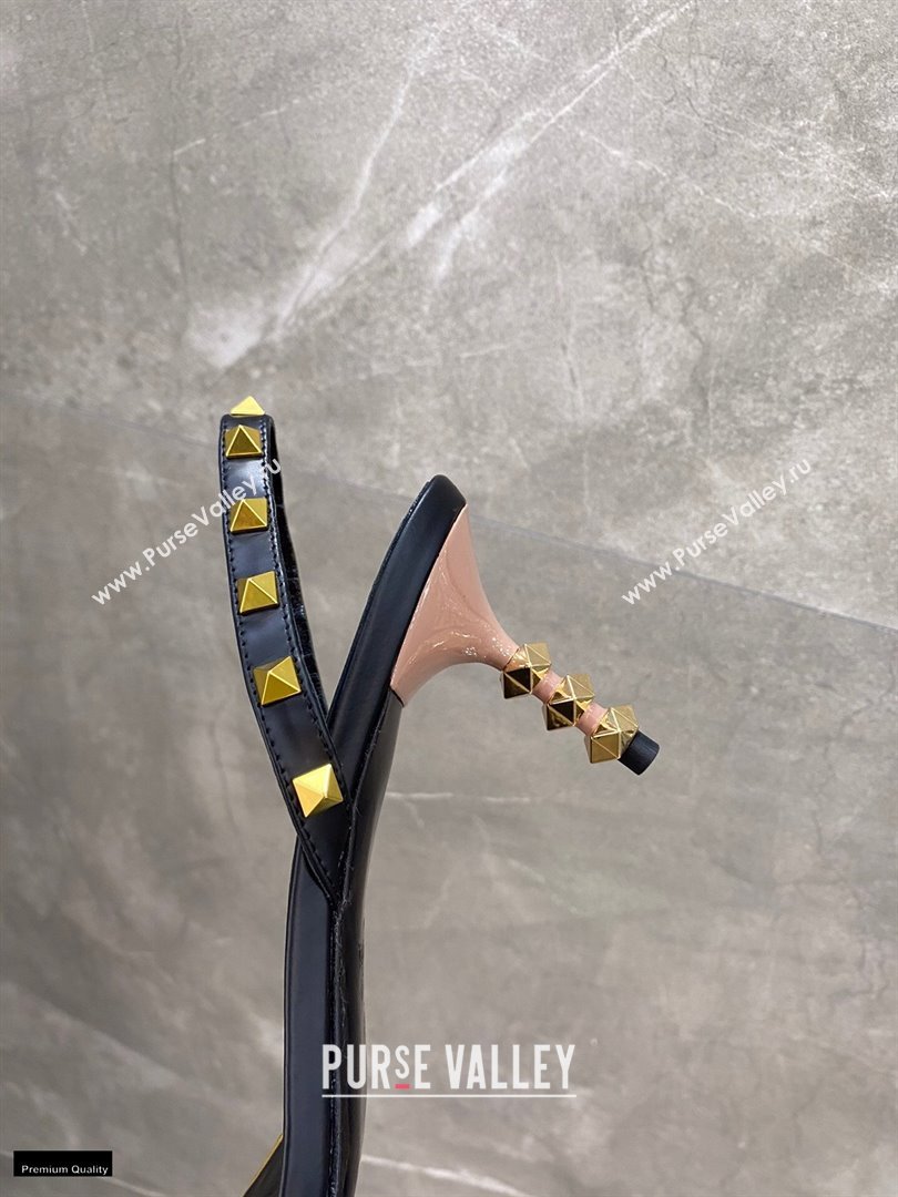 Valentino Sculpted Heel 6.5cm Rockstud Sandals Black/Nude 2021 (modeng-21030342)