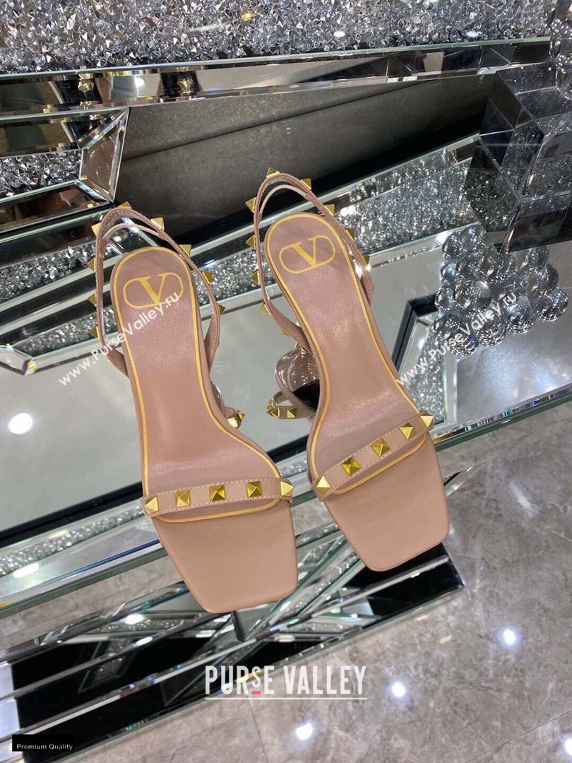 Valentino Sculpted Heel 6.5cm Rockstud Sandals Nude 2021 (modeng-21030343)