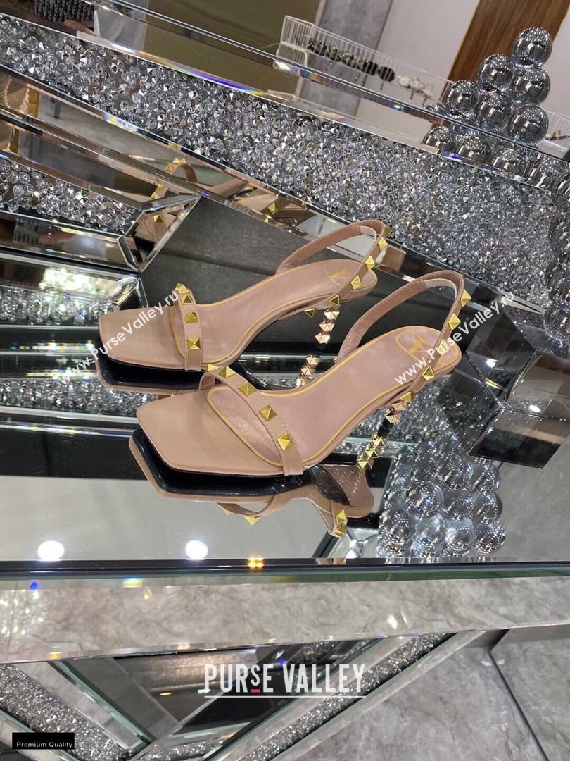 Valentino Sculpted Heel 6.5cm Rockstud Sandals Nude 2021 (modeng-21030343)