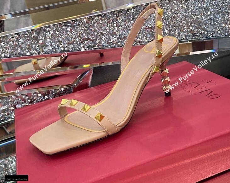 Valentino Sculpted Heel 6.5cm Rockstud Sandals Nude 2021 (modeng-21030343)